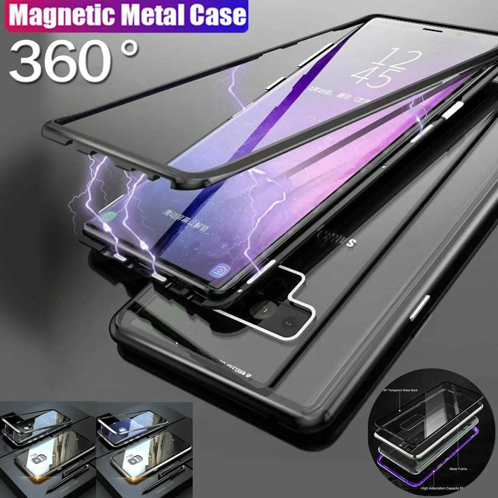 Samsung S8 S9 S10 PLUS Note 8 9 Магнитный чехол для телефона металлический из закаленного