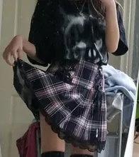 Faldas plisadas Y2K para mujer, faldas plisadas a rayas negras y rosas, Tank Cute Sweet Girls, falda para la escuela a cuadros con cordones, Mini guantes góticos, falda de encaje