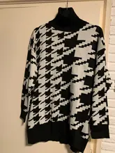 White Sweater Turtleneck Long Pullover Simplee Knitted Houndstooth Black Women Warm Fashion
