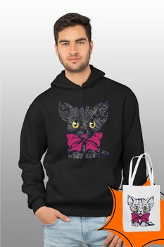 

Angemiel Wear Pink Papyonlu Cat Black Male Hooded Sweatshirt Bags Kombin