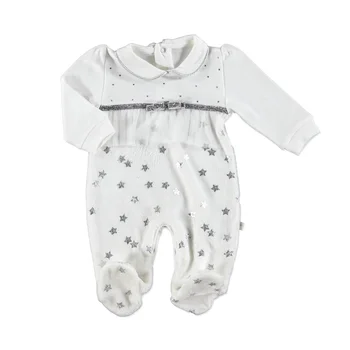 

ebebek Mymio Star Baby Girl Velvet Peter Pan Collar Footed Romper