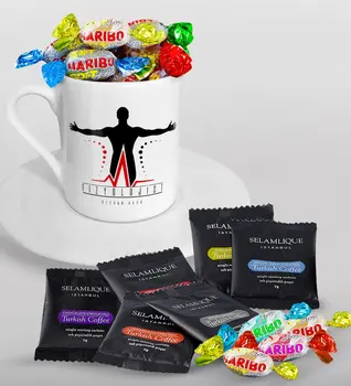 

Personalized Fizyolojist Turkish coffee Cup Selamlique Mixed Turkish Coffee House and Haribo Candy Gift Seti-2