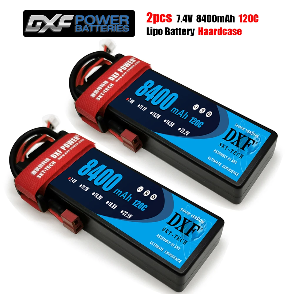 2 шт. DXF батарея Lipo 2S 7 4 V 8400mAh 7000mAh 6500mAh 5200mAh 50C 100C 60C 120C 240C для 1/8 Rc Revo Slash Stampede Car
