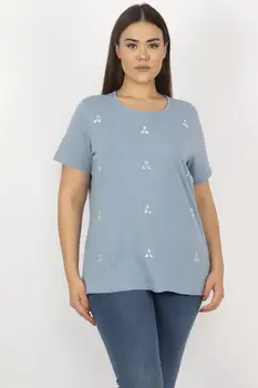 

Sans Textile Women Blue Cotton Fabric Pearl Detailed Bluz 65 N15583