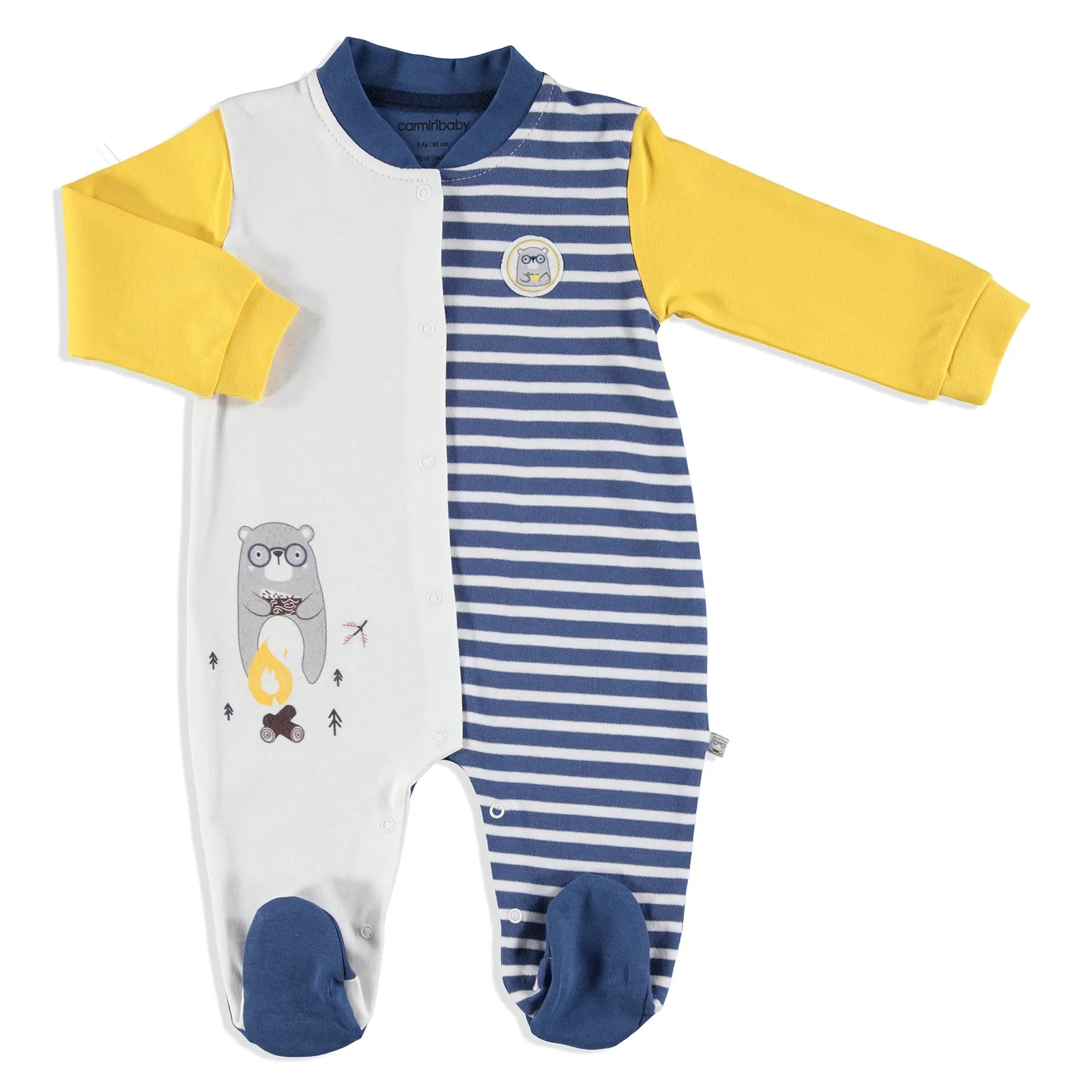ebebek Carmin Baby Winter Camping Interlock Boy Footed Long Sleeve Romper