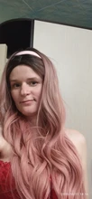 Wigs Hair-Wig Synthetic-Hair Middle-Part Wavy Pink Natural Long Ombre Women Heat-Resistant