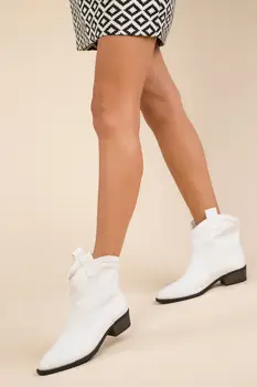 

SOHO Fashion Women Ankle Boots Pointed Boots Lady High Quality White Leather Low Heel Boots Female Patent Leather Boot 13640