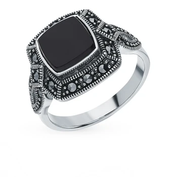 

Silver ring with marcasites and Onyx sunlight sample 925