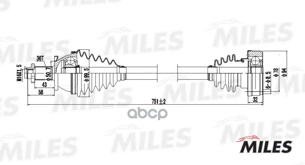 Привод В Сборе Vw Polo Iv/Fox/Skoda Fabia 1.2-1.9sdi 99- Прав. Miles Gc02124 Miles арт. GC02124