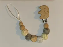 Cadena para chupete de bebé, Clip de madera para elefante, bolsa de cuentas geométricas de ganchillo, mordedor de madera, pinzas para chupete de bebé, 1 ud.