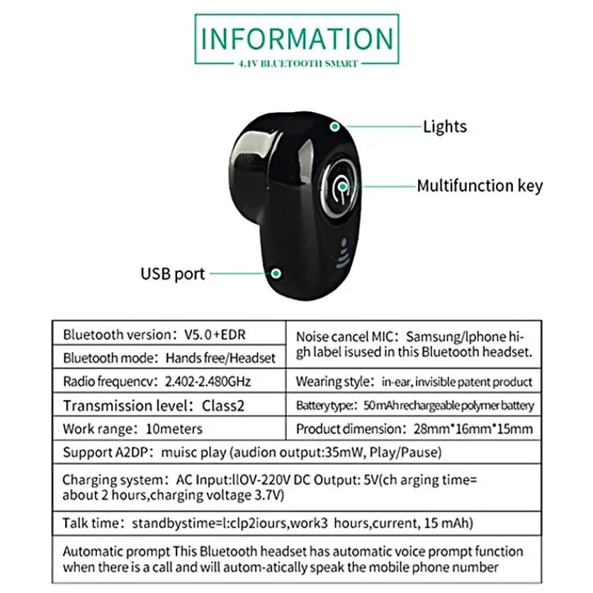 S650 Mini Single In-ear Sports 5.0 Button Bluetooth Headset Android iOS Earbud Wireless Stereo Earphone with Mic HD Noise Cancel (13)