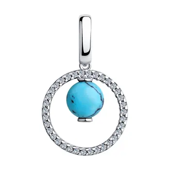 

Sokolov pendant in silver with turquoise and cubic zirconia, fashion jewelry, 925, women's male, pendants for neck women