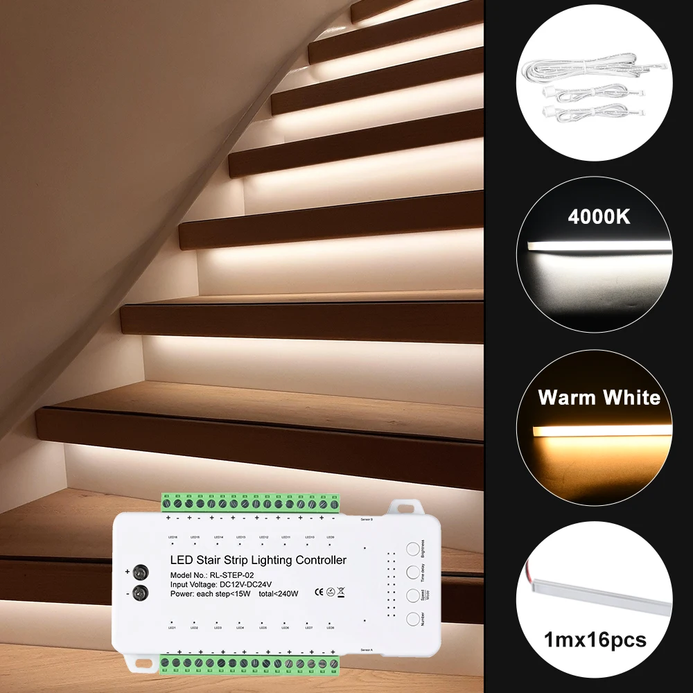 

Stair lighting COB led strip Warm White 50 CM – Complete set including profile