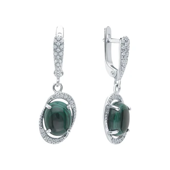 

Silver earrings with malachite and cubic zirconia sunlight