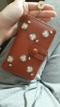 Las mujeres carteras largas 2021 diseño de moda bordado Daisy titular de la tarjeta de gran capacidad monedero PU cremallera Simple dinero bolso billeteras