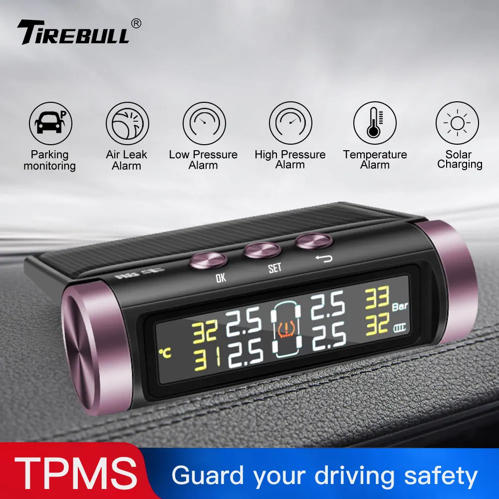 

NEW Tire Pressure Alarm Tire Pressure Monitoring System Car USB 4PCS Sensor TPMS Solar Power for Tirebull