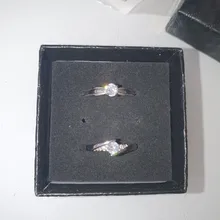 Anillo de compromiso de piedras redondas y pequeñas para mujer, sortija de boda de cristal Plata de Ley 925 auténtica