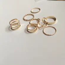 KISSWIFE-Juego de 8 anillos de color dorado para mujer, diseño redondo simple, hecho a mano, anillo geométrico, regalos de joyería para mujer
