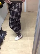 Pantalones harén de cintura elástica para mujer, pantalón holgado Vintage de algodón y lino a cuadros, estilo artístico, de talla grande, para primavera y verano, D414