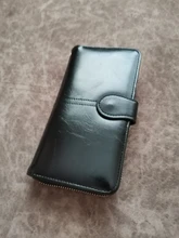 Cartera de cuero con cera de aceite para mujer, monedero de gran capacidad, con cremallera, bolso de mano largo, tarjetero, 2020