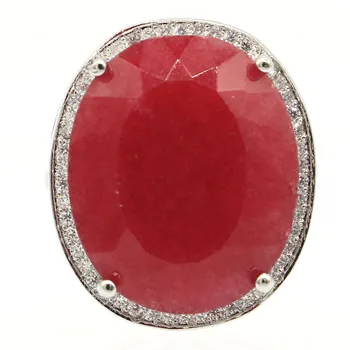 

25x21mm Highly Recommend Top Selling 22x18mm Created Zircon Women Jewelry Real Red Ruby SheCrown Silver Rings