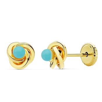 

Earrings 18k gold knots center turquoise 6mm. [AB2274]