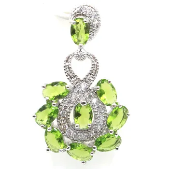 

34x21mm Elegant Created Green Peridot Bright Zircon Gift For Sister Wedding Silver Pendant