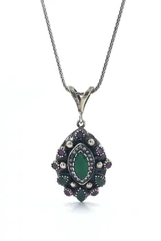 

Hand Production Root Ruby Emerald CZ Authentic sterling Silver Necklace