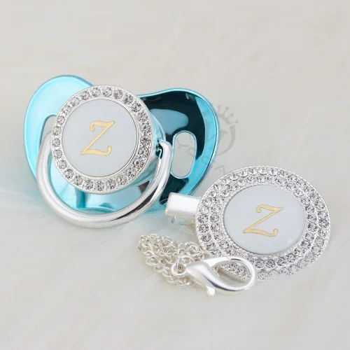 MIYOCAR gold bling name Initial letter Z elegant silver bling pacifier and pacifier clip BPA free dummy bling SGS pass LZ-1 - Цвет: LZ-10-1   0-6M