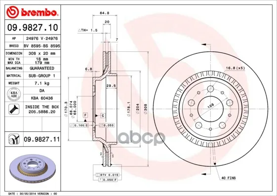 Диск Тормозной Задн Volvo Xc 90(10/02-) R Brembo арт. 09.9827.11
