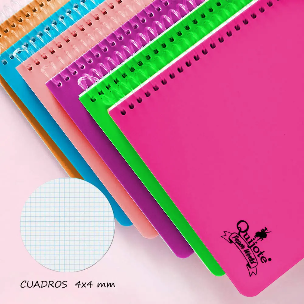 Quixote Paper World Pack 6 Notebook spirals, with grid, 4x4mm, plastic cap, 80 Leaves, 90g, A5 & A4 school Use Quixote Paper World Pack 6 Notebook spirals, with grid, 4x4mm, plastic cap, 80 Leaves, 90g, A5 & A4 school Use