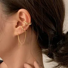 17KM-pendientes de borlas con Clip para mujer, aretes de línea larga dorados, Circonia cúbica, Cruz en la oreja, Clip, regalo de joyería 2021