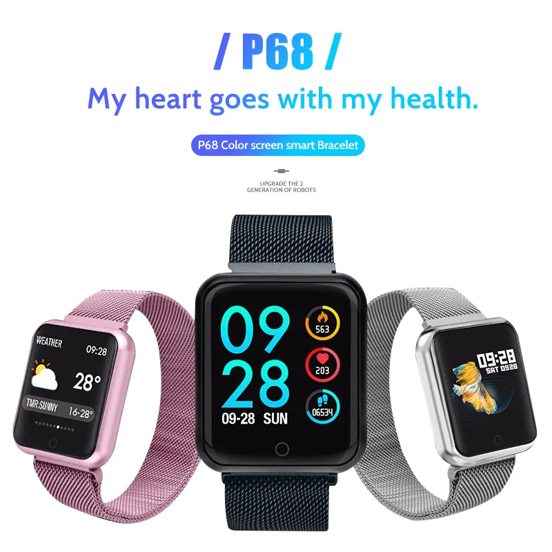 

Smart Watch P68 Heart rate Blood Pressure monitor fitness tracker fitness bracelet for iPhone Android Smart Sport Health Watch