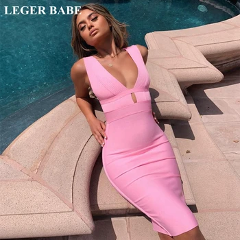 

LEGER BABE Pink Women Summer Dress Backless Bodycon Bandage Dress Zip Back Celebrity Party Vestidos
