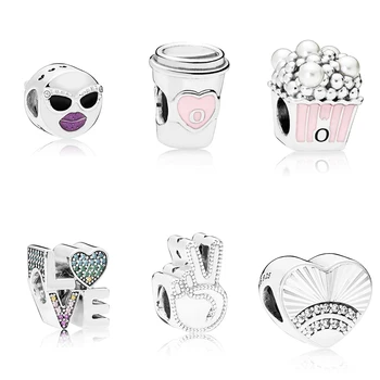 

2020 New Fashion 925 Sterling Silver Charm Lovers Love DELICIOUS POPCORN Wine Glass Charm Diy Original Ladies Beaded Jewelry