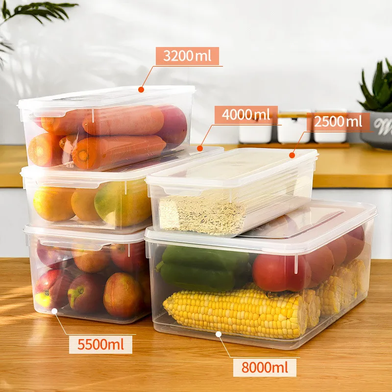 

Plastic Food Storage Container with Lid Stackable Fridge Pantry Organization Box Kitchen Organizer Refrigerator Dishwasher Safe