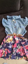 Vestido vaquero Floral para niñas, ropa informal de manga corta con cinturón para fiesta de verano