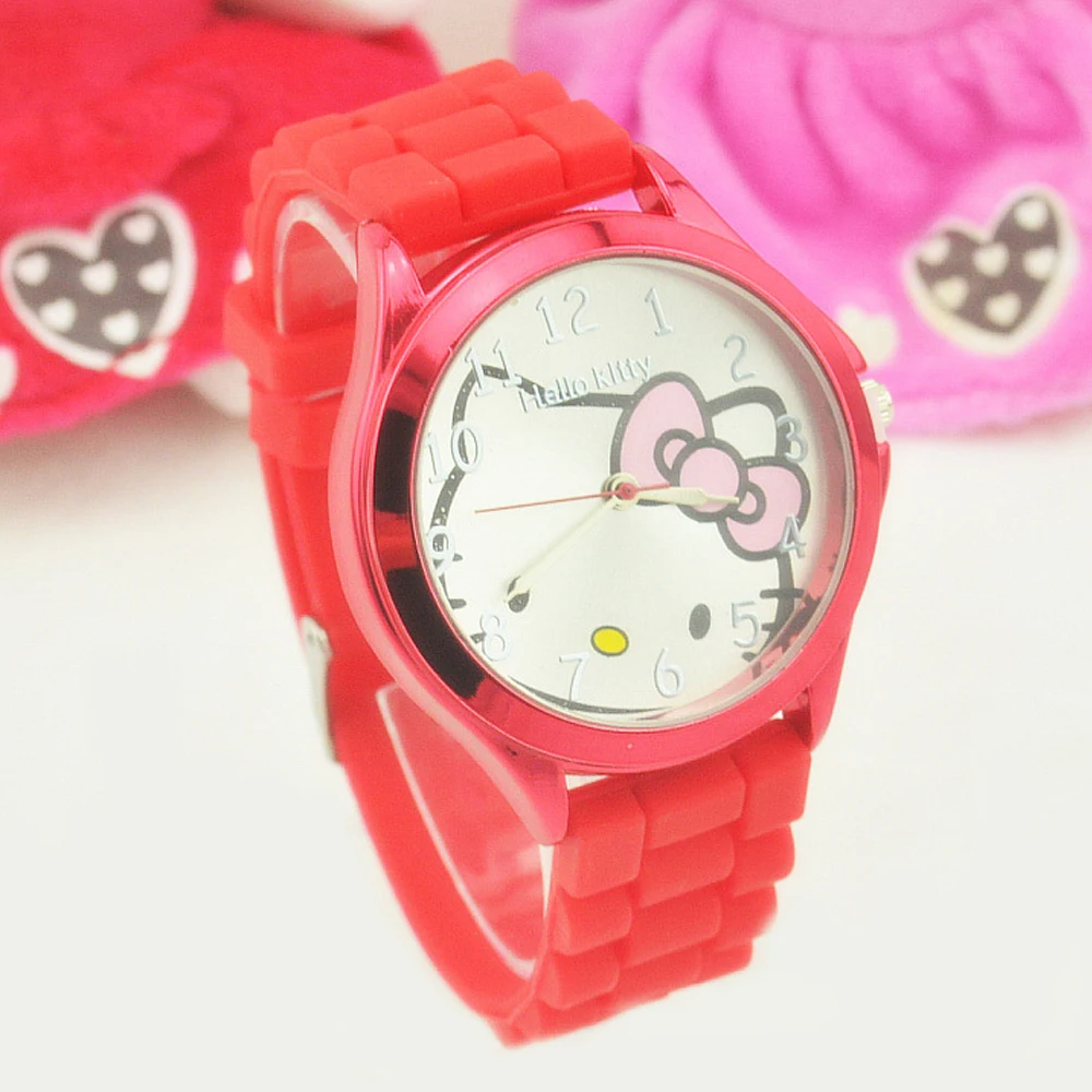 Hello kitty Cat модные повседневные часы для девочек детские милые часы с силиконовым ремешком милые детские кварцевые наручные часы