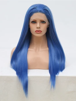 

AIMEYA Royal Blue Synthetic Lace Front Wigs Free Part Long Silky Straight Wig for Women Glueless Heat Resistant Fiber