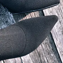 Aphixta-Botas de tacón de hoja de Metal para mujer, Botines de tacón de aguja, de tela elástica, puntiagudas