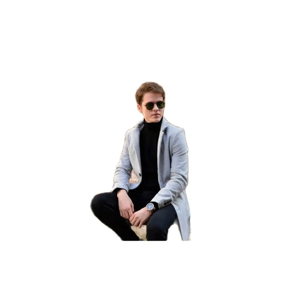 Men's Gray Cachet Coat 2021 Autumn Winter Season High Quality SlimFit RegularOuterwear Front Button Closure SleeveButtonDetailed