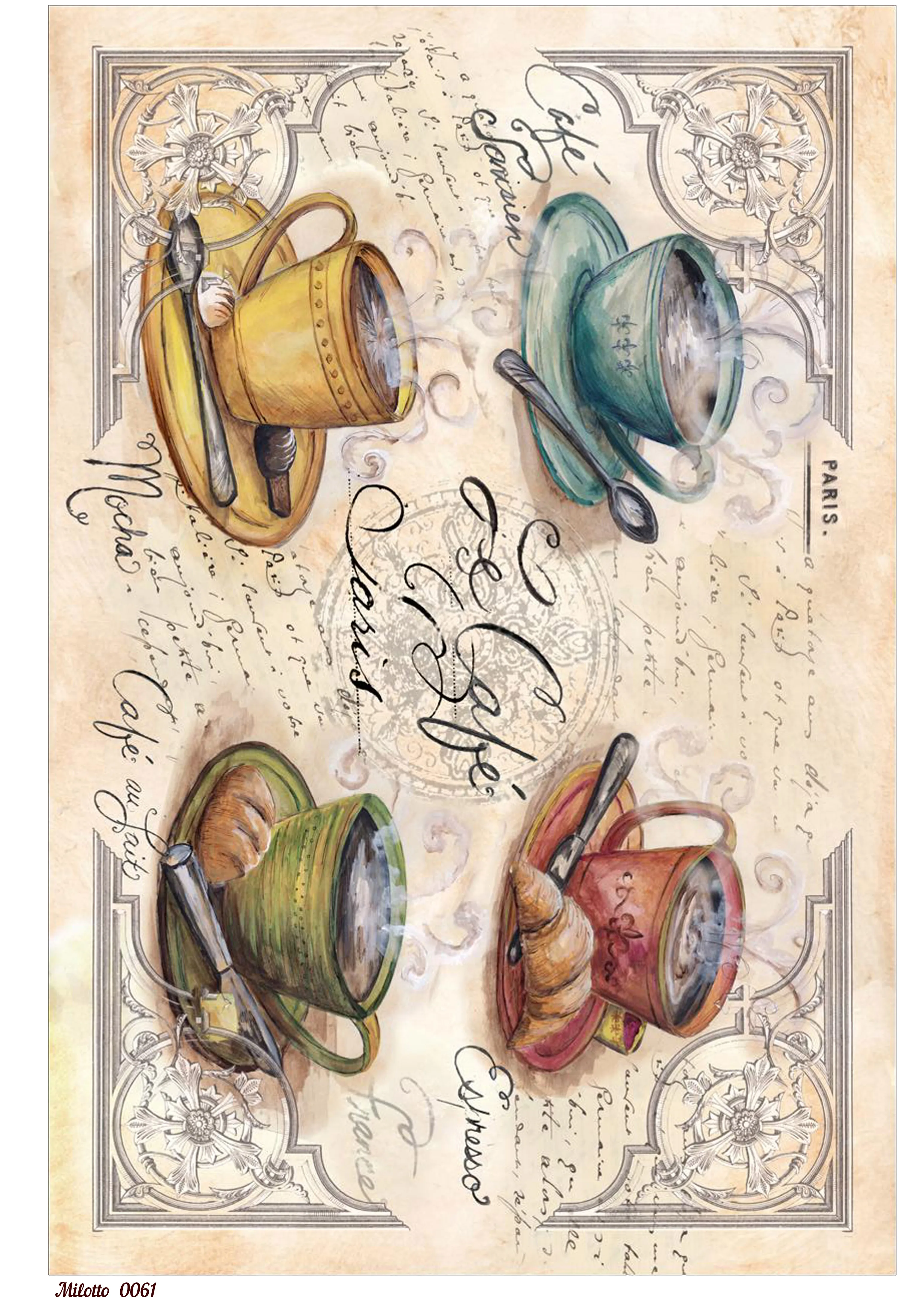 Rice paper for decoupage A4 Ultra-thin napkin 0061 coffee tea mug cup Vintage Kraft DIY