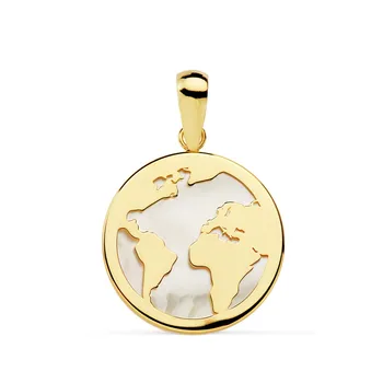 

18k gold pendant world map 17mm. Mother-of-pearl [AB9344]