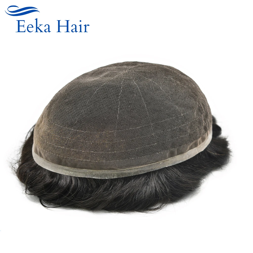 

Мужской парик Eeka Hair со французскими кружевами, естественная прочная индийская система смены волос, удобная мягкая мужская одежда, больше цветов