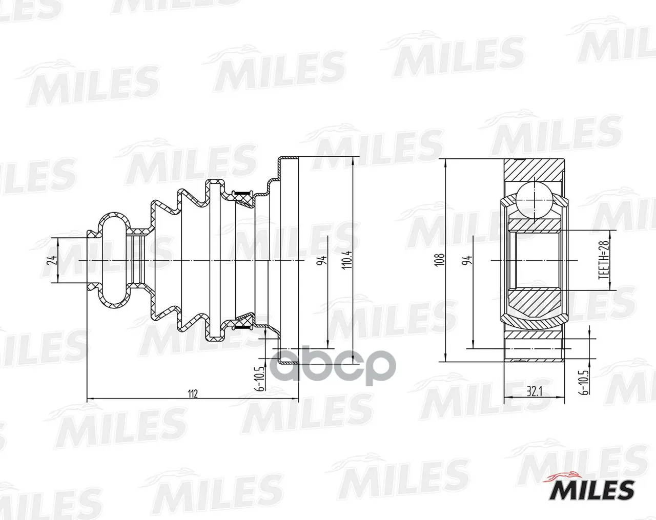 Шрус Mb Vito W638/Opel Omega A 2.0-3.0 85-03 Внутр. Miles Ga00001 Miles арт. GA00001