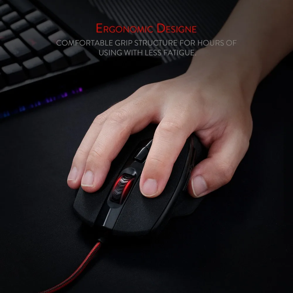 Redragon M709-1 Tiger2 красный игровая мышка со светодиодной подсветкой, 3200 точек/дюйм, проводная оптический геймер Мышь с точности приводом, 5 программируемых кнопок