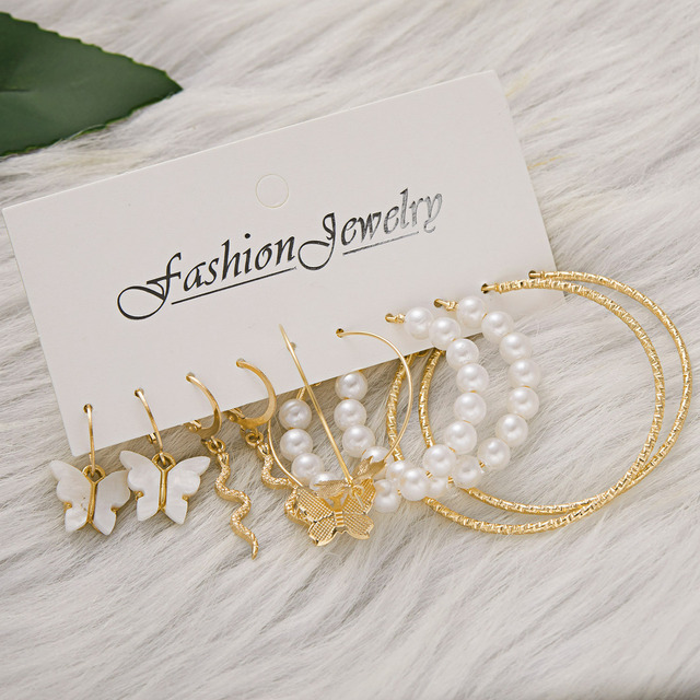 Simple Crystal Stud Earring Set For Women Butterfly Flowers Pearl Zircon Earrings Girl Party Wedding Engagement Jewelry