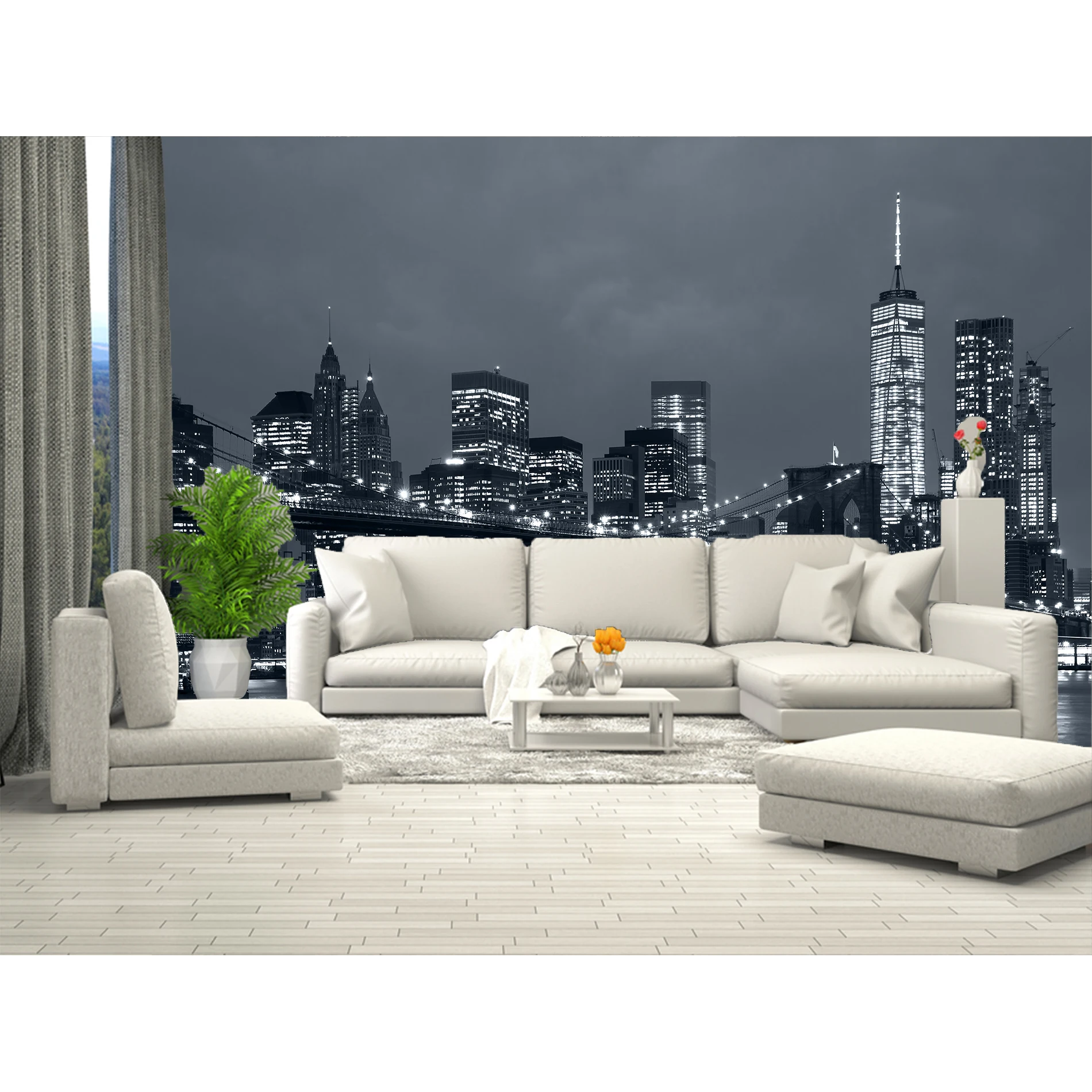 3D Фотообои Бруклин Ночной город Нью Йорк обои на стену для зала черно белые