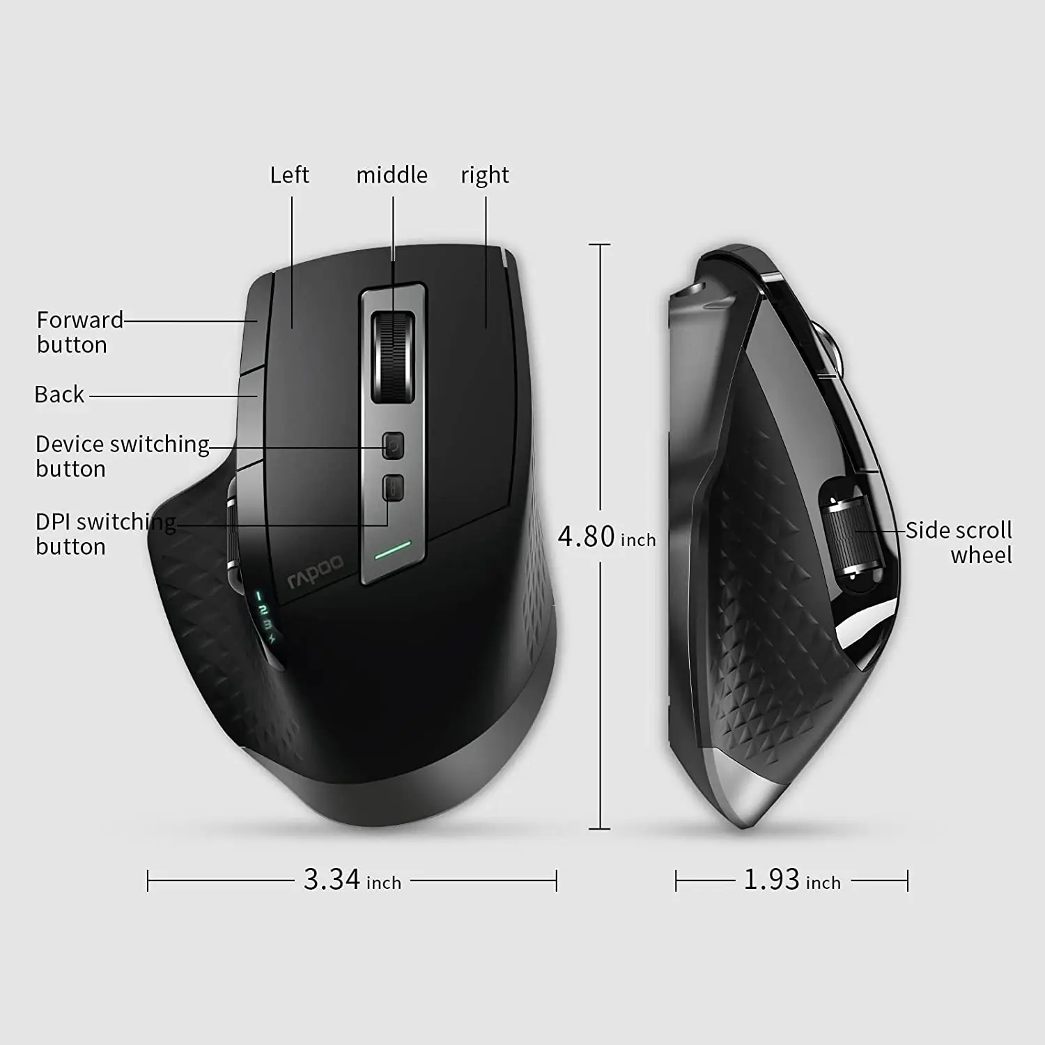 Rapoo Mt750s Multi-mode Rechargeable Wireless Mouse Ergonomic 3200 Dpi ...