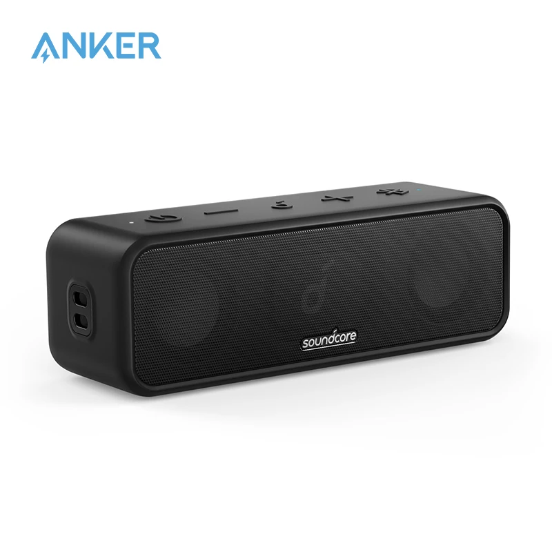 Soundcore Altavoz Bluetooth 3 con sonido estéreo, controladores de diafragma de titanio puro, tecnología PartyCast, BassUp, duración de reproducción de 24H